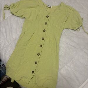 She + Sky Lime Green Wrap dress with puff sleeves